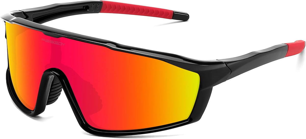 Black Frame Red Mirrored Lens / Small | B0DFLN78TM | FEISEDY Kids Teens Baseball Polarized Sunglasses Lightweight TR90 Frame UV400 Sports Cycling Shades for Boys Girls B0186