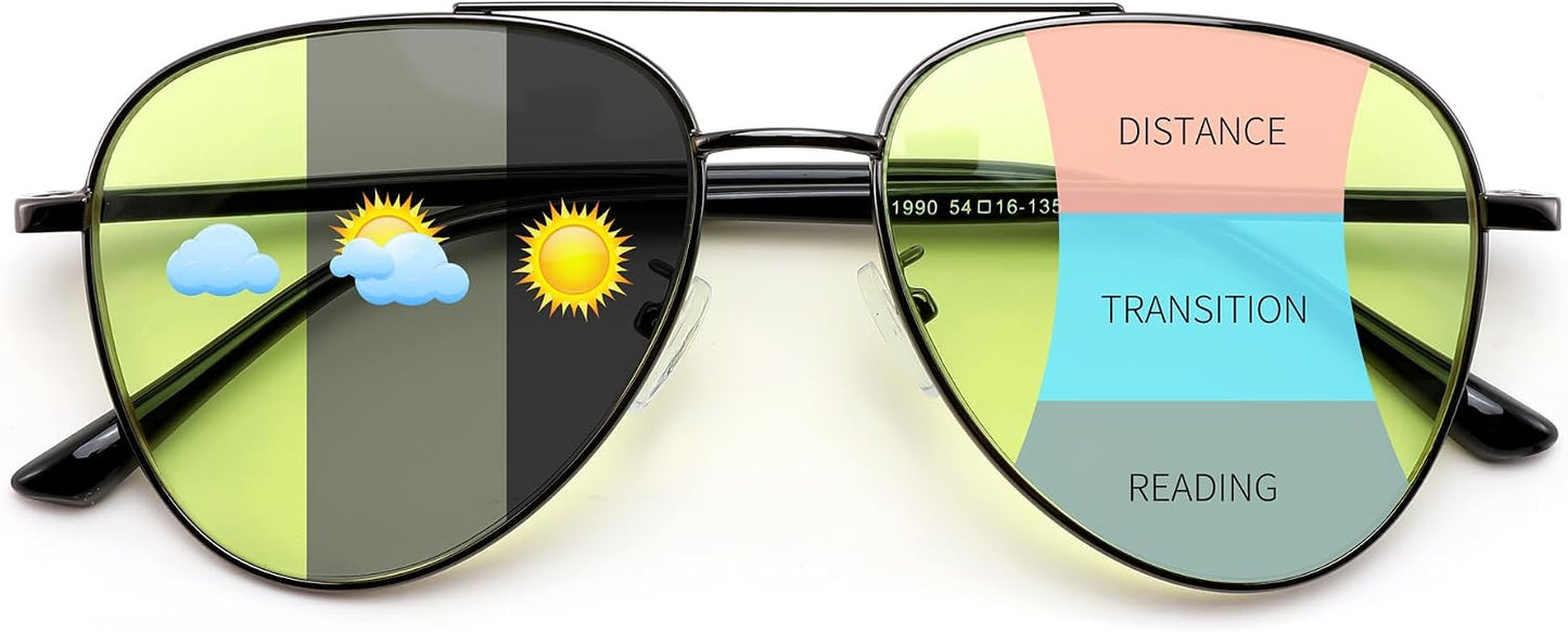 Gun Black / 3.0 x | B0GJYVVFL5 | FEISEDY Photochromic Progressive Multifocal Aviator Reading Glasses B0396
