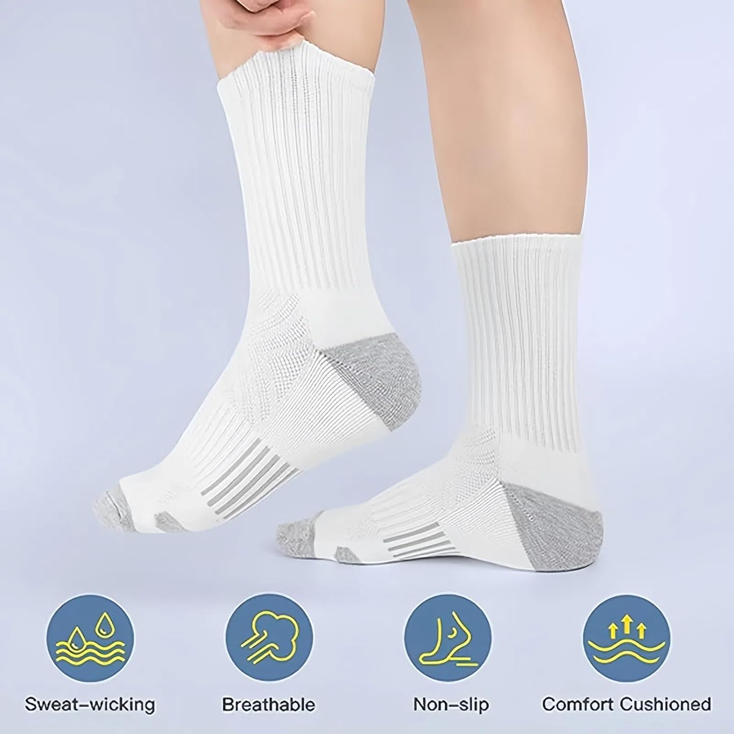 商品图片 3 | B0FPLFTFDC | Men's Socks - Breathable, Moisture-Wicking, Non-Slip & Comfortable (3-Pack, Black/Gray/White) Size 6-13