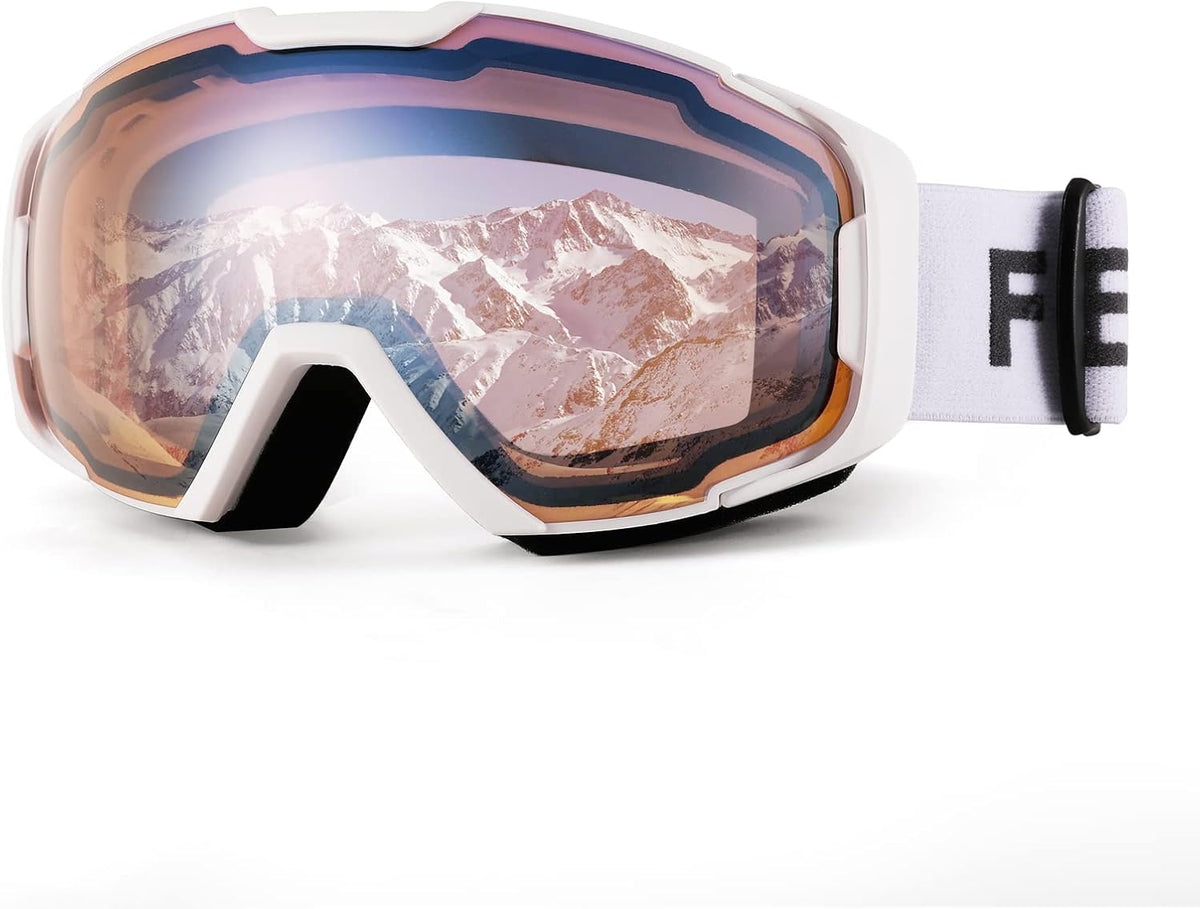 Orange Vlt 53% | B0BGKK2XXH | FEISEDY Ski Goggles, OTG Snow Sport Goggles for Adult Youth, Anti-Fog UV400 Protection Bendable Dual-Lenses B2961