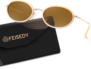 Gold Frame + Orange Lens / 52 Millimeters | B0GX9FQF4H | FEISEDY Polarized Oval Metal Sunglasses for Women Men Classic Retro B0439