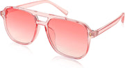009 Pink Transparent Frame/Pink Lens / 57 Millimeters | B0B3XGQ5R2 | FEISEDY Retro Square Aviator Sunglasses Women Men 70s Vintage Trendy Plastic Frame Sun Glasses B2835