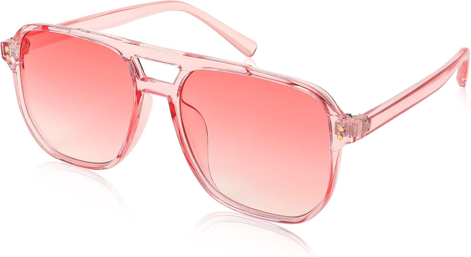 009 Pink Transparent Frame/Pink Lens / 57 Millimeters | B0B3XGQ5R2 | FEISEDY Retro Square Aviator Sunglasses Women Men 70s Vintage Trendy Plastic Frame Sun Glasses B2835