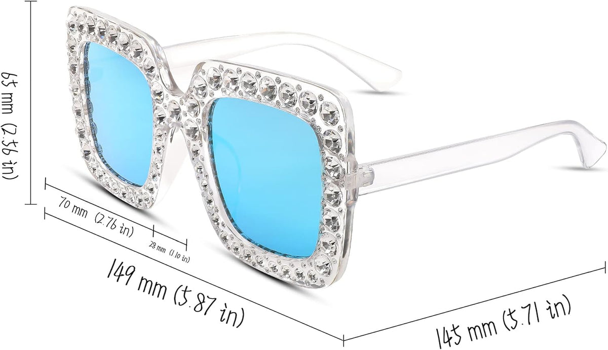 ÉÌƷͼƬ 31 | B077GMJCV8 | FEISEDY Women Sparkling Crystal Sunglasses Oversized Square Thick Frame B2283