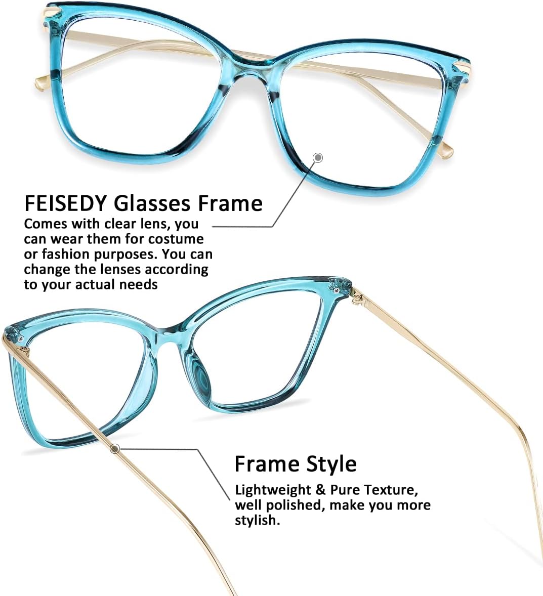 ÉÌƷͼƬ 31 | B07KK3P4KT | FEISEDY Oversized Cat Eye Glasses Frame with Clear Lenses Eyewear for Women B2460