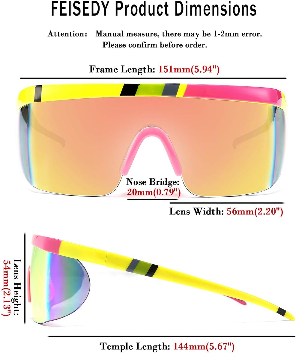 商品图片 31 | B096SD9GGG | FEISEDY Oversized Mirror Shield Sport 80s Sunglasses Ski Goggles Flat Top One Piece Futuristic Visor Women Men B2522