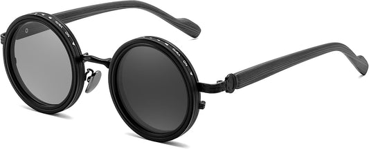 Black / 46 Millimeters | B0GG9L2R9Z | FEISEDY Adjustable Polarized Sunglasses Round ND TAC Lenses UV400 B0380