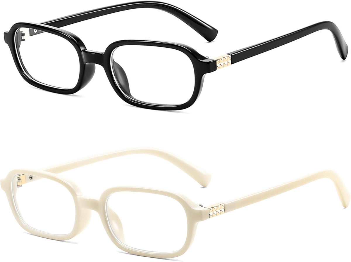 Black and Beige / 53 Millimeters | B0F1CX5F42 | FEISEDY Fashion Rectangular Blue Light Glasses for Women Retro Small Frames Vintage Trendy 90s Square Eyeglasses B0255