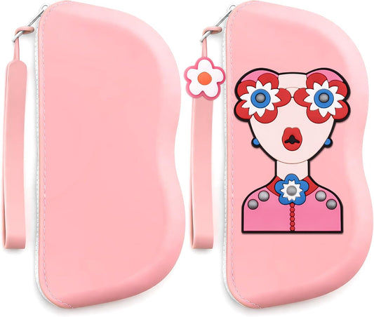 Pink | B0GFY8615H | FEISEDY 2Pack Cartoon Silicone Glasses Pouch with Carrying Strap Cute Protective Eyewear Case for Travel B0386