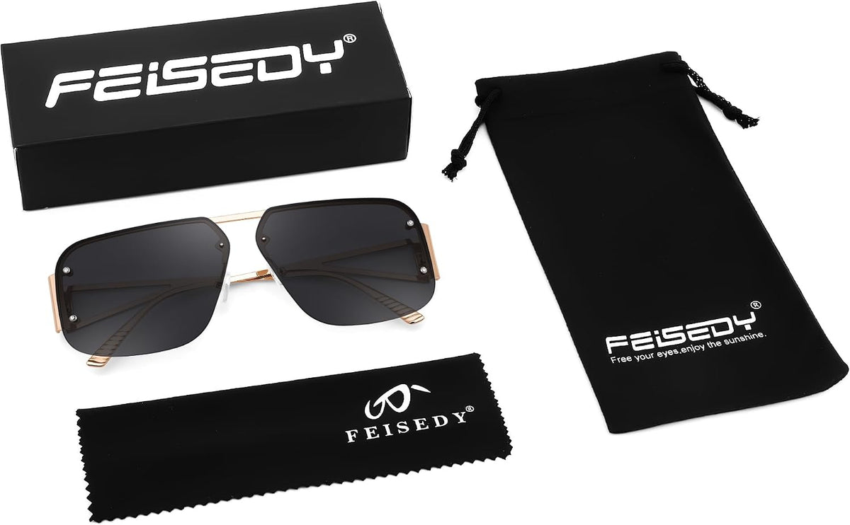 ÉÌƷͼƬ 21 | B0CP2666ZB | FEISEDY Trendy Aviator Sunglasses for Women Men Retro Metal Rimless Frame Square Shades B2985
