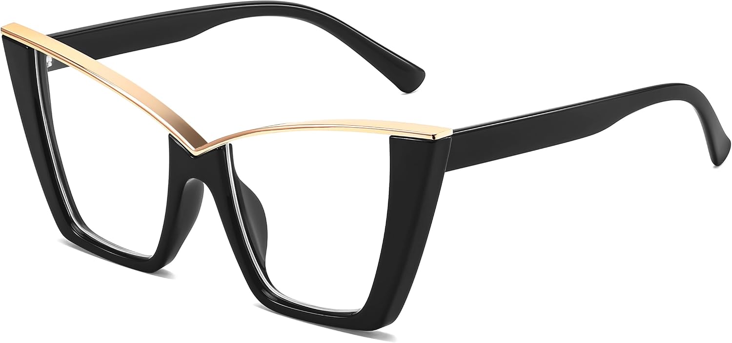 商品图片 9 | B0DGX4KTLX | FEISEDY Fashion Cat Eye Blue Light Blocking Glasses for Women Fake Retro Eyeglasses Oversized Stylish Eyewear Frame B0240