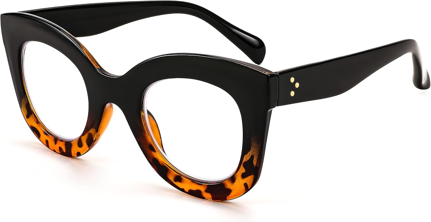 商品图片 9 | B0BGXNJFW2 | FEISEDY Retro Oversized Blue Light Blocking Reading Glasses Thick Frame Anti Glare Digital Eyestrain Readers B2980