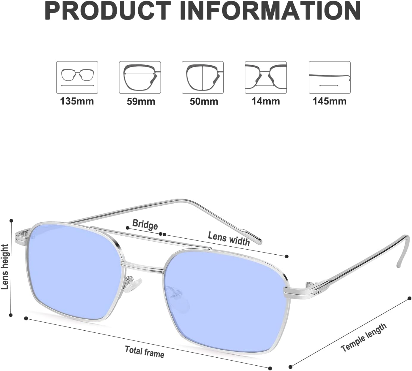 商品图片 15 | B09GKB6G1G | FEISEDY Fashion Square Aviator Sunglasses Women Men Trendy Retro Metal Frame Sun Glasses Candy Color Lens B1036