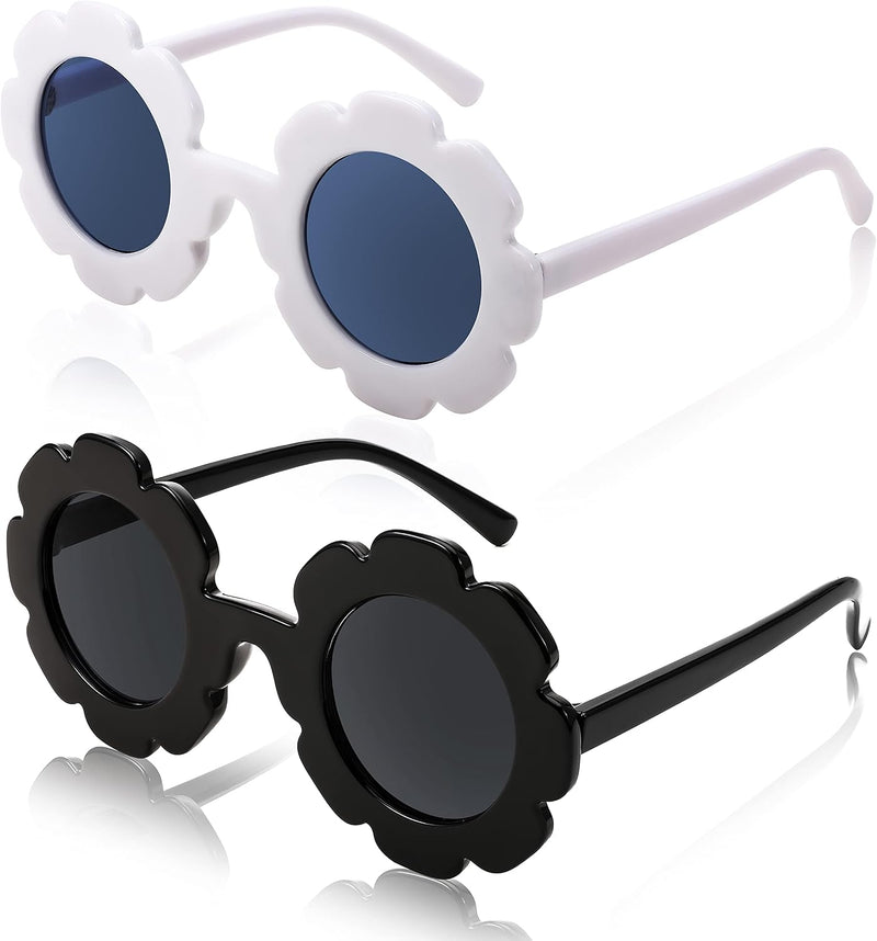 Black+white / 58 Millimeters | B0B56MHCN1 | FEISEDY 2 Pack Flower Sunglasses Toddler Beach Party Holiday Round Cute Sun Glasses B2315