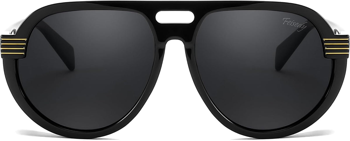 ÉÌƷͼƬ 9 | B0CT8R8S1H | FEISEDY Steampunk with Side Shields Aviator Sunglasses for Men Women 80s Retro Flat Top Oversized Polarized Shades B0096