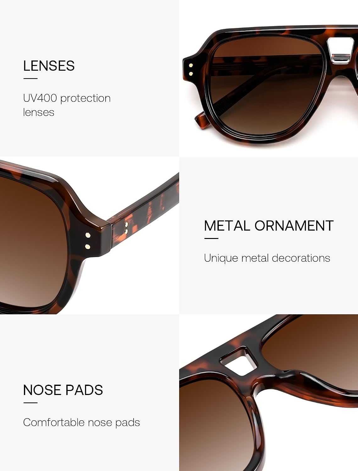 商品图片 5 | B0H1WK6BZT | FEISEDY Retro Aviator Polarized Sunglasses Men Women Trendy Square B0433