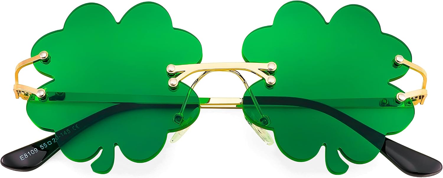 商品图片 8 | B0BX63CDKK | FEISEDY St. Patrick's Day Irish Shamrock Sunglasses Lucky Green Leprechaun Costume Eyeglasses for Women Men B2369