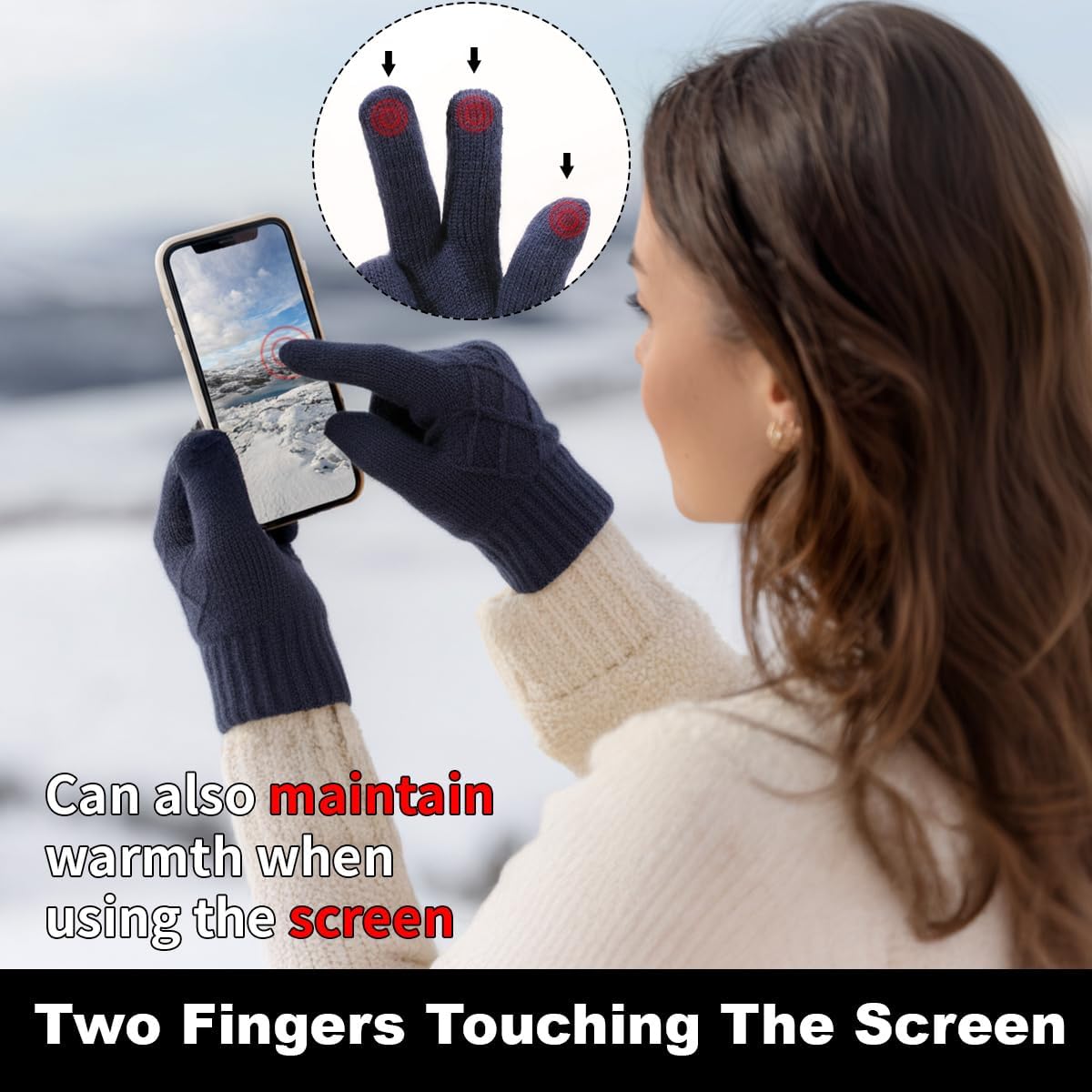 商品图片 6 | B0FSRSZK9V | Winter Gloves for Men Women, Double-Layer Fleece Lined Hand Warmers, Touchscreen Thermal Knit Gloves