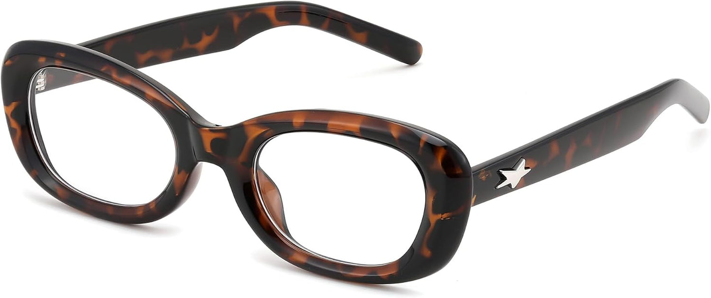 Tortoise / 50 Millimeters | B0F25T5FW1 | FEISEDY Retro Oval Blue Light Blocking Glasses for Women Nerd Fake Glasses Y2k Small Eyewear Frame B0229