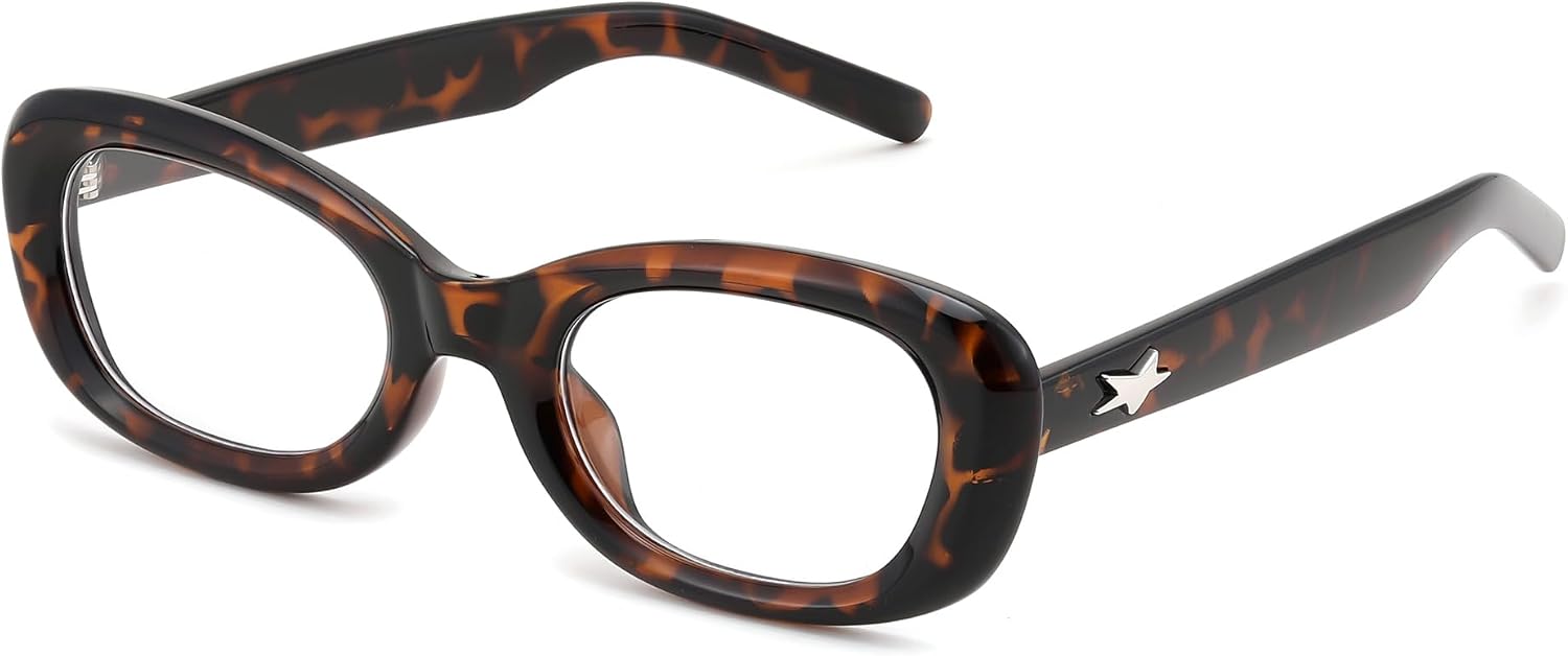 Tortoise / 50 Millimeters | B0F25T5FW1 | FEISEDY Retro Oval Blue Light Blocking Glasses for Women Nerd Fake Glasses Y2k Small Eyewear Frame B0229