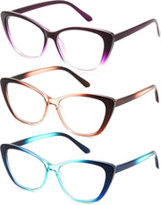 Purple+tea+blue / 2.0 x | B0G8D97VW9 | FEISEDY 3 Pack Cat Eye Reading Glasses Blue Light Blocking Women/Men B0374