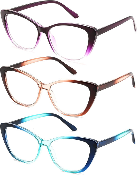 Purple+tea+blue / 2.0 x | B0G8D97VW9 | FEISEDY 3 Pack Cat Eye Reading Glasses Blue Light Blocking Women/Men B0374