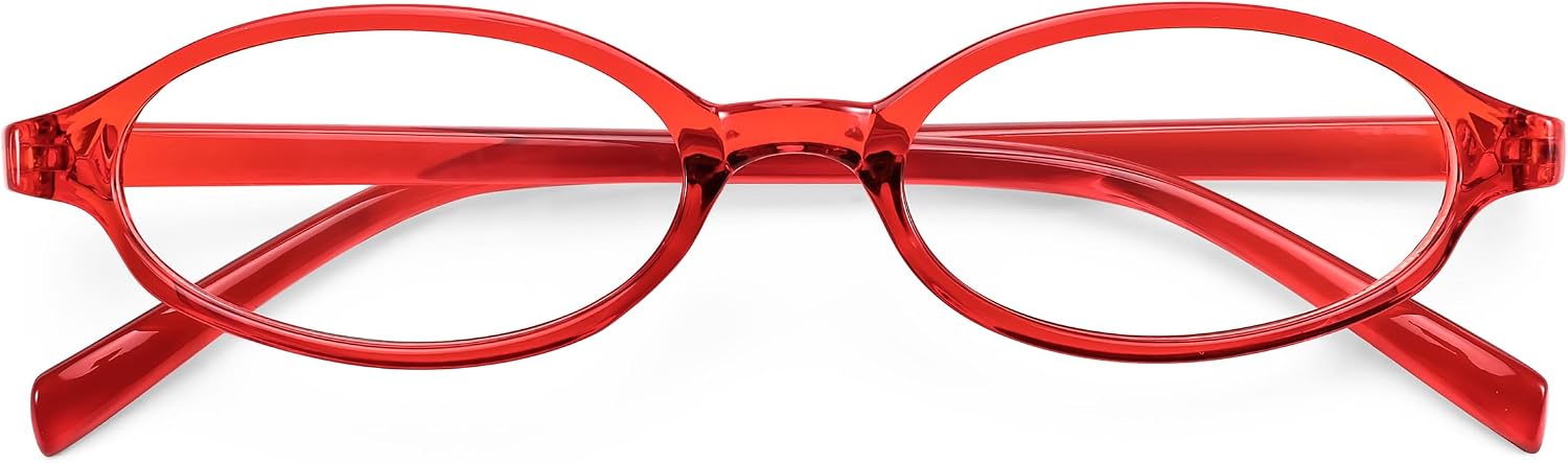 Transparent Red / 47 Millimeters | B0DKNL6WP7 | FEISEDY Y2K Retro Oval Nerd Blue Light Glasses for Women B0258
