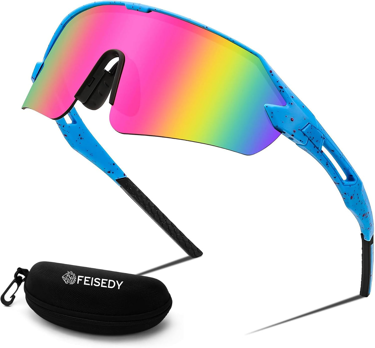 007 Blue Frame Pink Mirrored Lens / 60mm | B0DGFWJH5D | FEISEDY Sports Sunglasses for Men and Women, UV400 Protection Outdoor Cycling Driving Fishing Glasses B2987