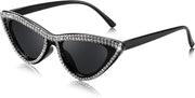 Narrow Pointed White Frame With Bling Crystal Rhinestone / 51 Millimeters | B0CSD731HF | FEISEDY Oversized Women Cat Eye Rhinestone Sunglasses Costume Party B2360