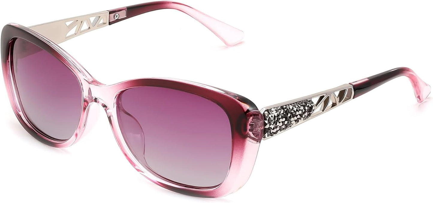 B-polarized Purple / 58 Millimeters | B0D2RC9J3T | FEISEDY Polarized Women Sunglasses Retro Shades Photochromic Lens Sparkling Crystal Sunglasses UV400 Protection B0144