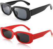 Black + Red / 53 Millimeters | B09XM65NG6 | FEISEDY 2PACK Rectangle Retro Sunglasses 90s Chunky Small Cool Square Glasses B7039-F2