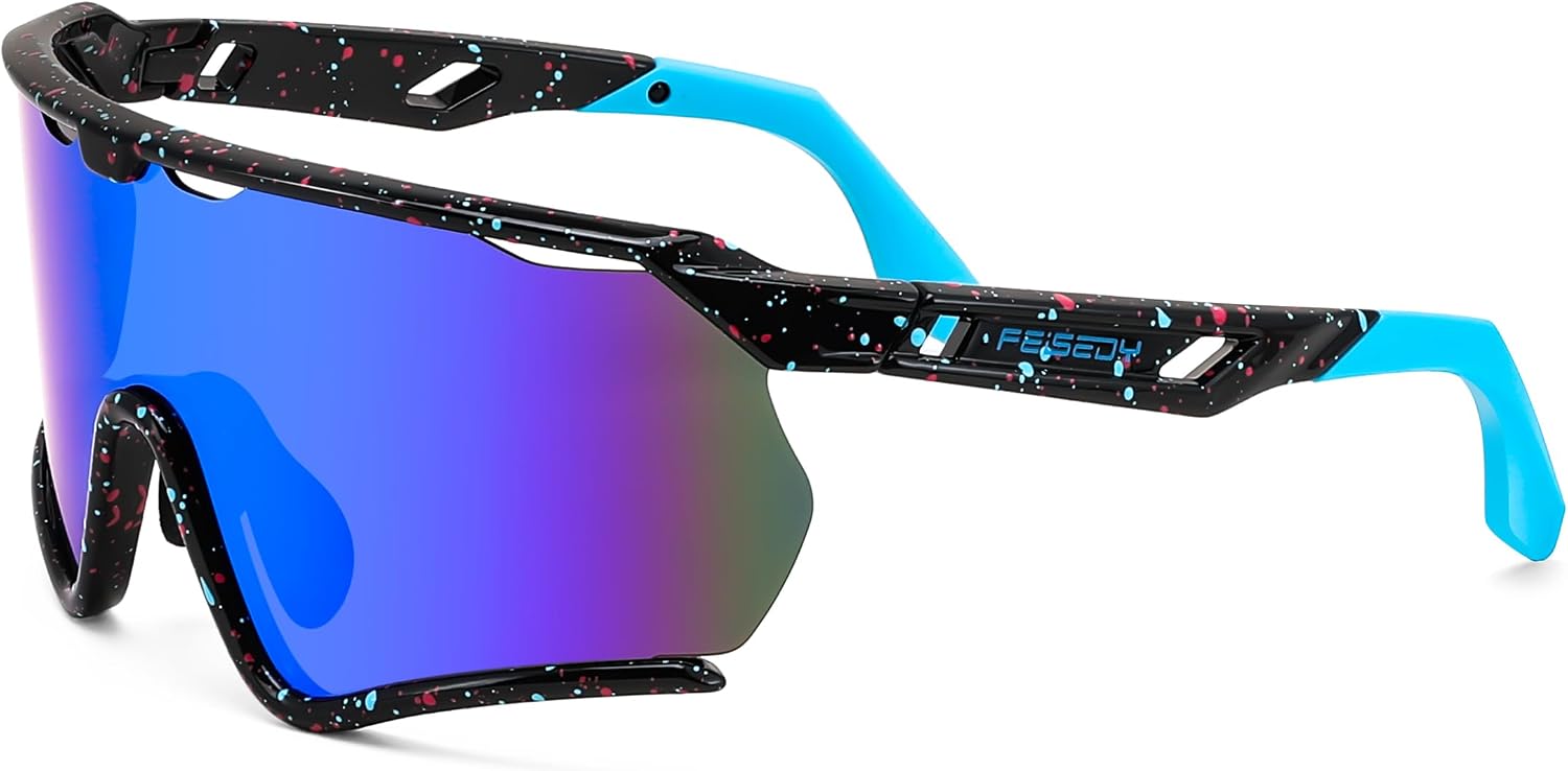 Blue / Large | B0FL26ZK3M | FEISEDY Sports Sunglasses for Men Women Youth Baseball Cycling Running Softball Biking Glasses B0305