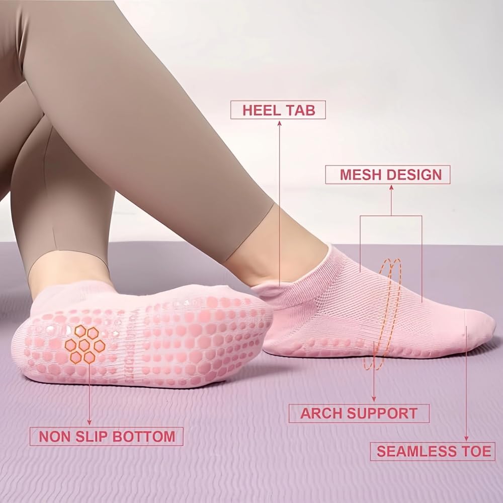 商品图片 2 | B0FSKJ7NF1 | 4 Pairs Pilates Socks for Women, Grip Socks with Non-Slip Dots for Yoga, Barefoot, Workout