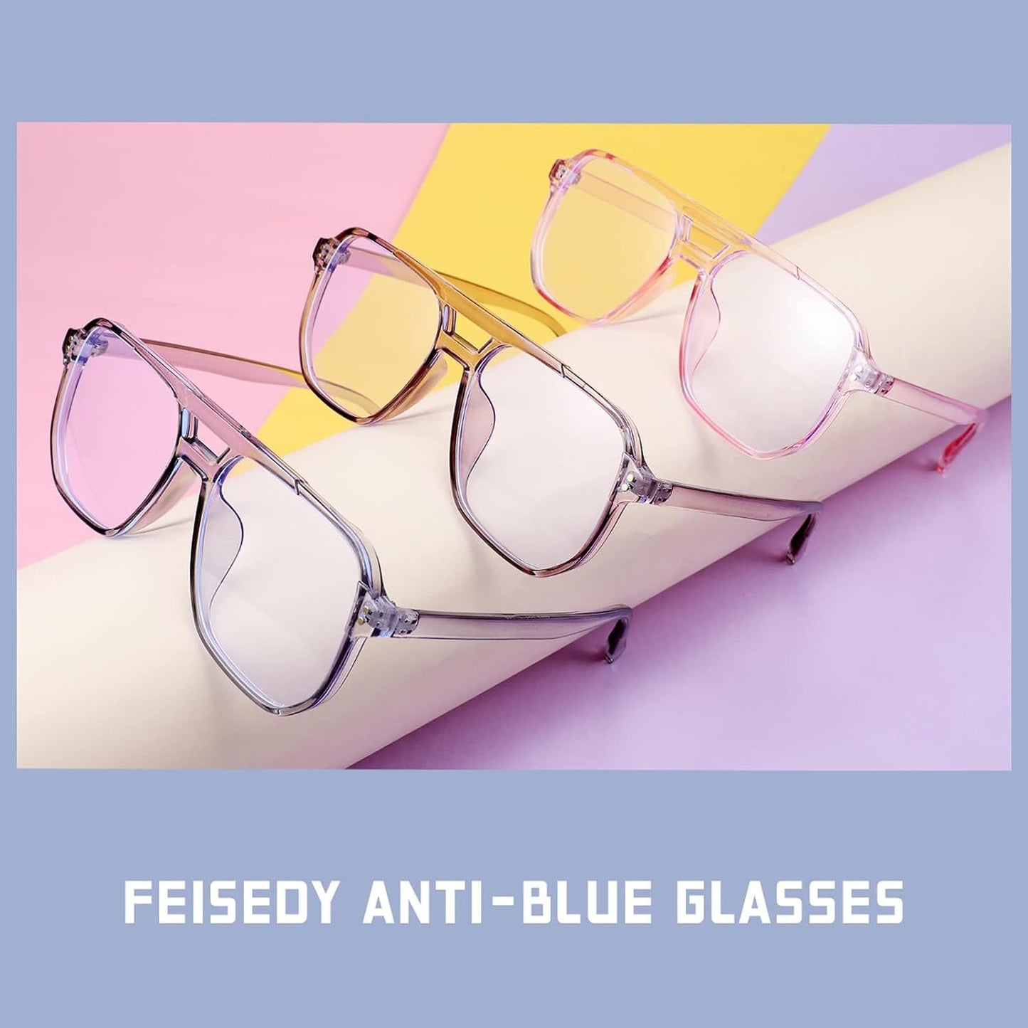 商品图片 37 | B0C6ZZXZ3F | FEISEDY Blue Light Glasses for Women Men Oversized Pilot Lightweight B2866