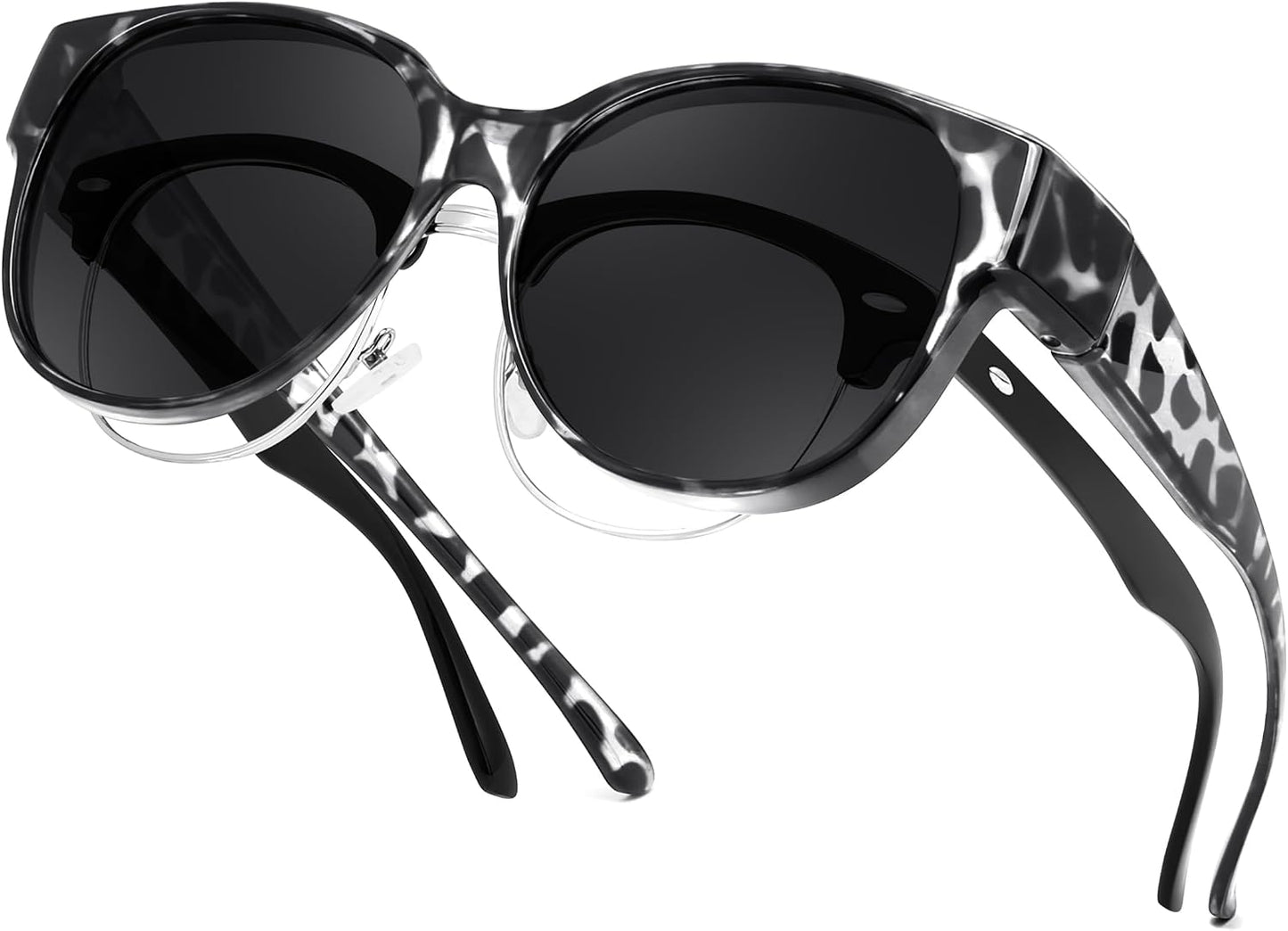 Grey Leopard Frame & Grey Lens / 55 Millimeters | B0FRRCXDT3 | FEISEDY Fit Over Glasses Polarized Sunglasses, UV400 Protection for Driving & Outdoor Activities B0328