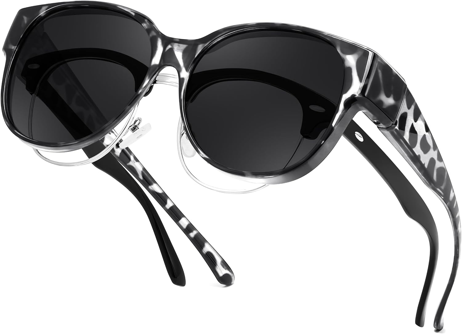 Grey Leopard Frame & Grey Lens / 55 Millimeters | B0FRRCXDT3 | FEISEDY Fit Over Glasses Polarized Sunglasses, UV400 Protection for Driving & Outdoor Activities B0328