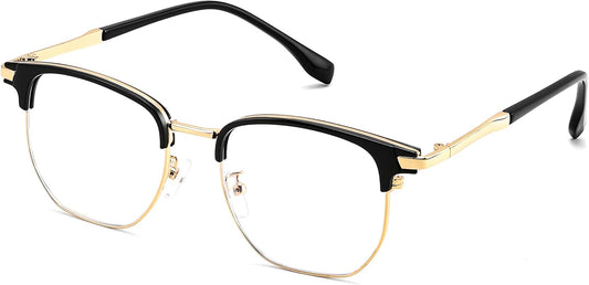 Black- Gold / 50 Millimeters | B0GXF9KJFX | FEISEDY Retro Semi Rimless Blue Light Glasses for Women Men B0438