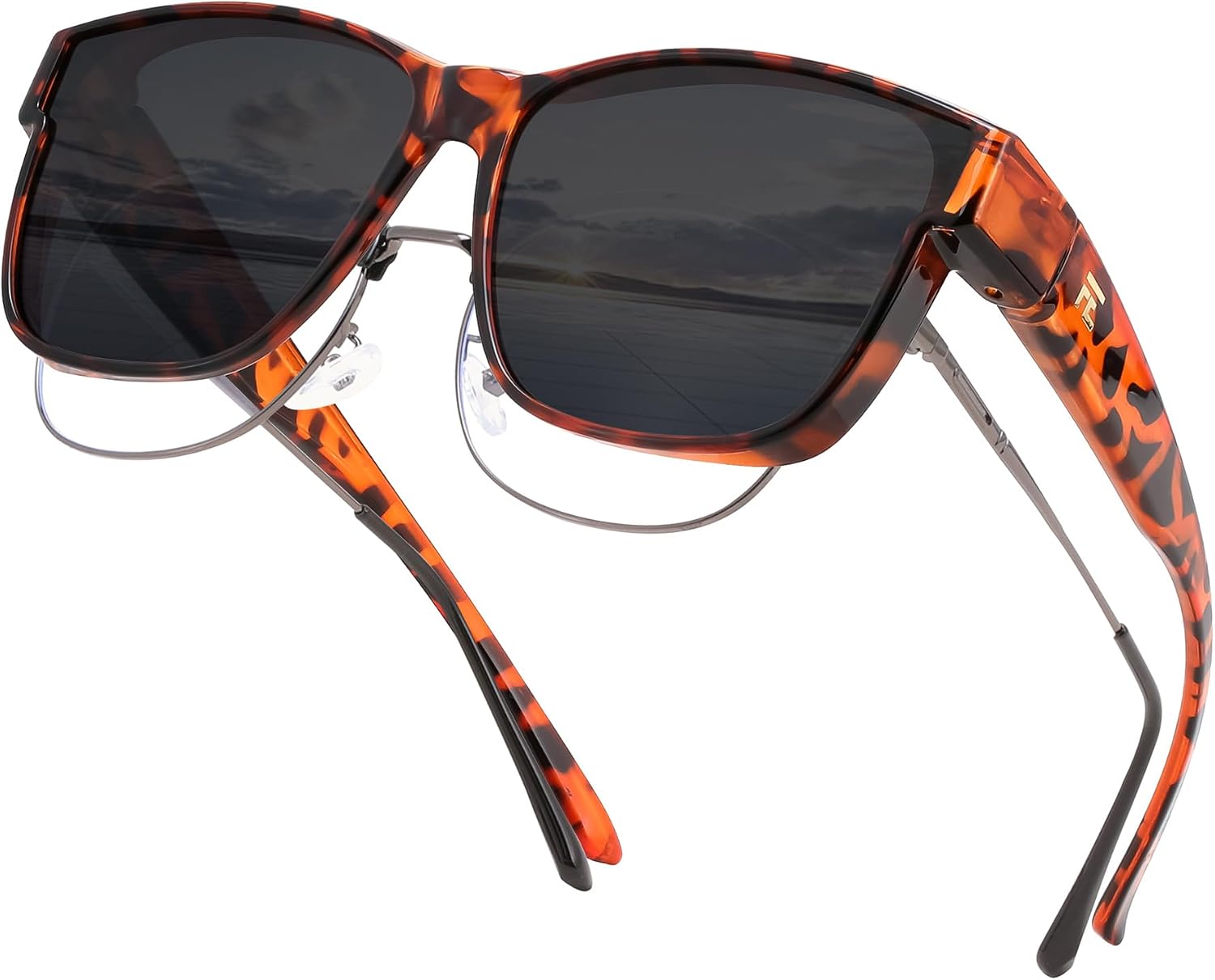 Brown Tortoise Frame & Grey Lens / 63 Millimeters | B0GQGYBSMQ | FEISEDY Fit Over Glasses Polarized Sunglasses Oversized Square UV400 B0250