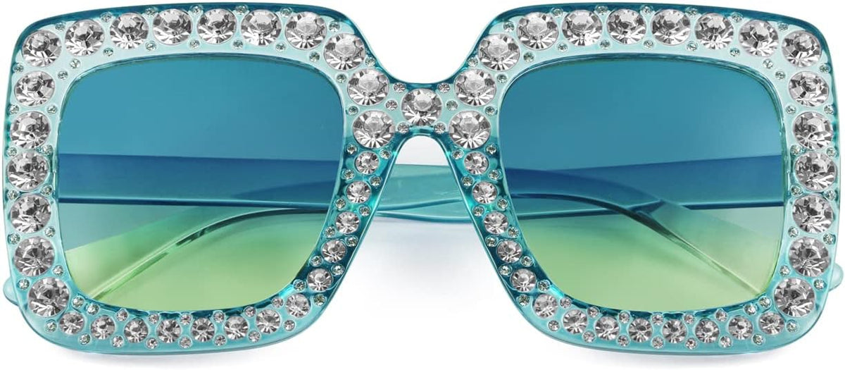 ÉÌƷͼƬ 38 | B077GMJCV8 | FEISEDY Women Sparkling Crystal Sunglasses Oversized Square Thick Frame B2283