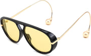 Black/Yellow / 62 Millimeters | B0F8N6H1ZJ | FEISEDY Oversized Aviator Sunglasses With Earring Design for Women Large Big Frame Luxury Designer Shades for Ladies B0296