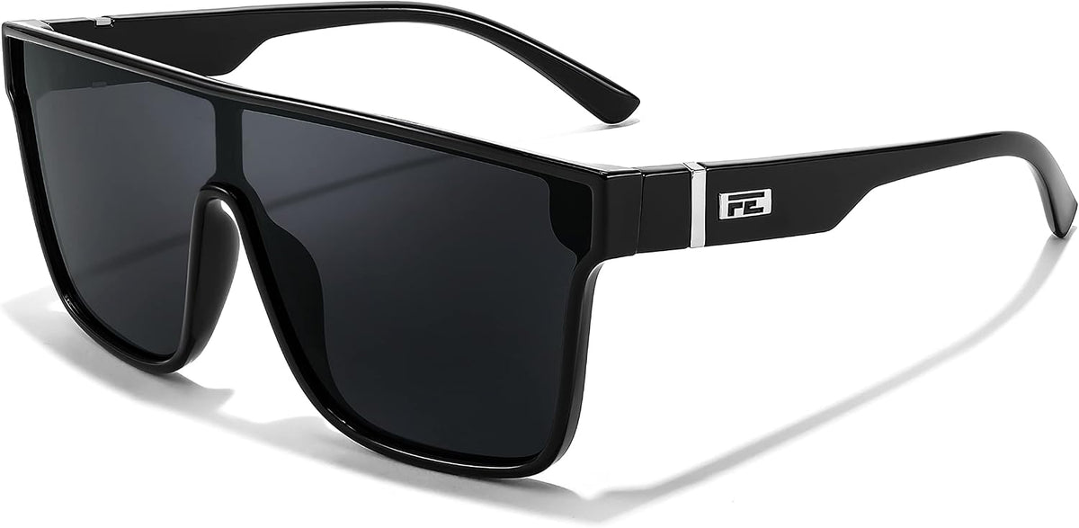 Black Frame & Grey Lens / 62 Millimeters | B0BTGZW6ZS | FEISEDY Sunglasses for Women Men, Fashion Mirrored Single Lens Shades