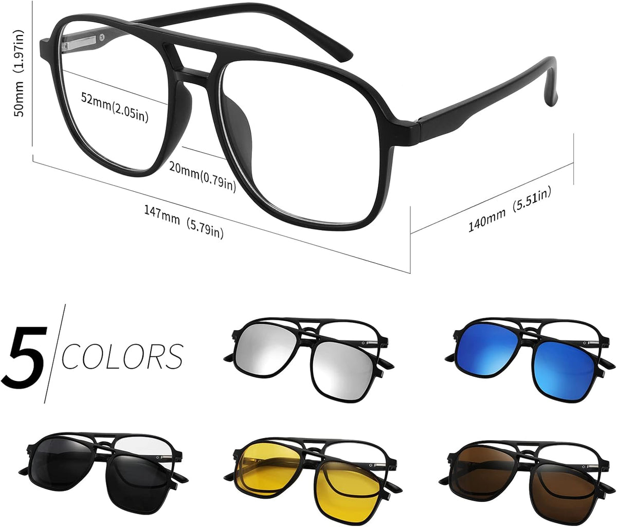 商品图片 7 | B09R13L9H4 | FEISEDY Magnetic Clip on Sunglasses TR90 Frame TAC 5pcs Replacement Lens Set Sunglasses for Men Women B2884