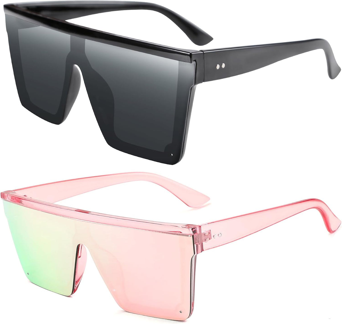 Z2pack (Black+pink Mirrored) / 60 Millimeters | B0F3X4C49B | FEISEDY Oversized Sunglasses Mens Womens Flat Top Square Trendy Visor Shades UV400 B2470