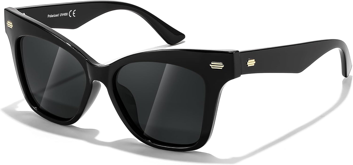001 Obsidian / 51 Millimeters | B0CJNSZC8B | FEISEDY Trendy Polarized Sunglasses, Retro Cateye Frame for Women, UV400 Protection Shades B0009