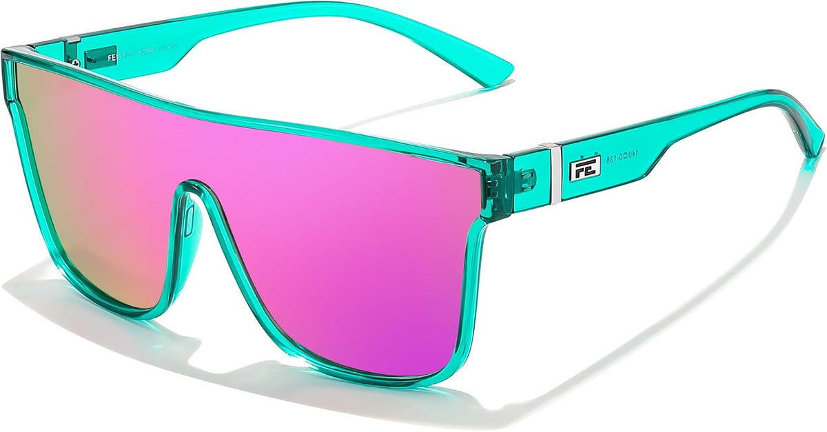 Mint Green Frame & Purple Mirror Lens / 62 Millimeters | B0DHG2C2Q6 | FEISEDY Sunglasses for Women Men, Fashion Mirrored Single Lens Shades