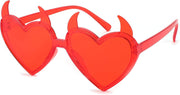 Red / 60 Millimeters | B0CGZT99CD | FEISEDY Sunglasses Women Men, Halloween Party Disco Trendy Love Sun Glasses, Rimless Heart Devil Ear Frame B0054