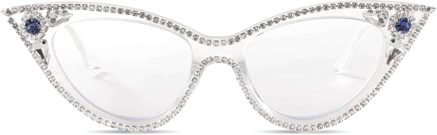 商品图片 10 | B0CQ55685Z | FEISEDY Diamond Blue Light Blocking Glasses Cat Eye Rhinestone Women Glasses Frame Anti Eyestrain Computer Eyewear B0070