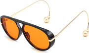 Black/Orange / 62 Millimeters | B0F8MZTZY7 | FEISEDY Oversized Aviator Sunglasses With Earring Design for Women Large Big Frame Luxury Designer Shades for Ladies B0296