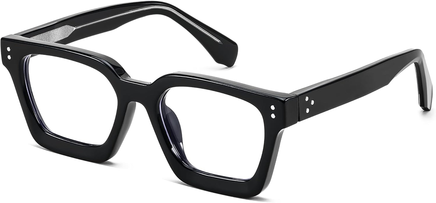Black / 50 Millimeters | B0CWRJ5N4P | FEISEDY Blue Light Blocking Glasses Women Men Chunky Square Computer Glasses B0101