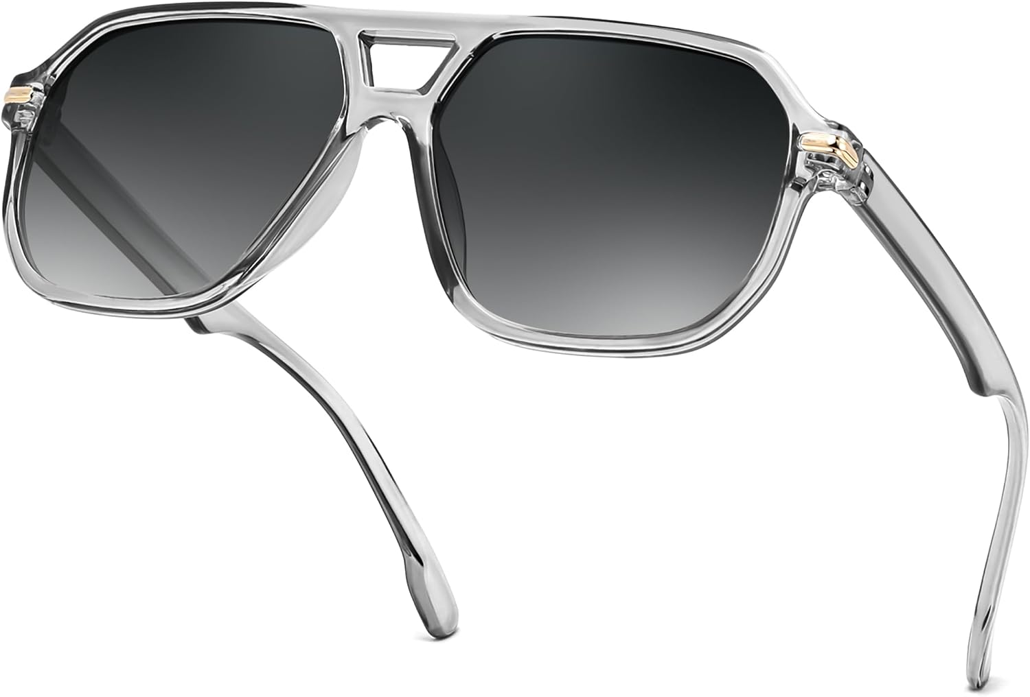 Transparent Grey Frame + Gradient Grey Lens / 58 Millimeters | B0GTPJLQQN | FEISEDY Women Men Aviator Sunglasses UV400 Protection, Retro Trendy Square Frame for Driving Fishing Outdoor Daily B0425